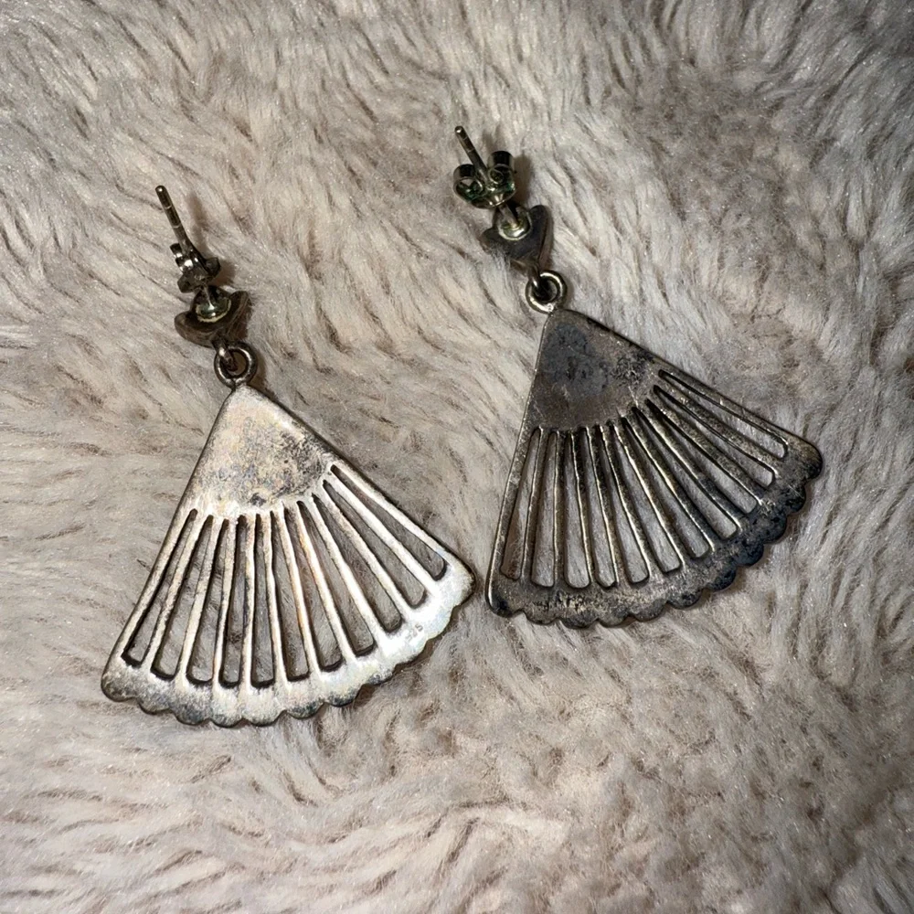 Sterling‎ Silver Marcasite Fan Earrings 925 Dangle Pierced Ears